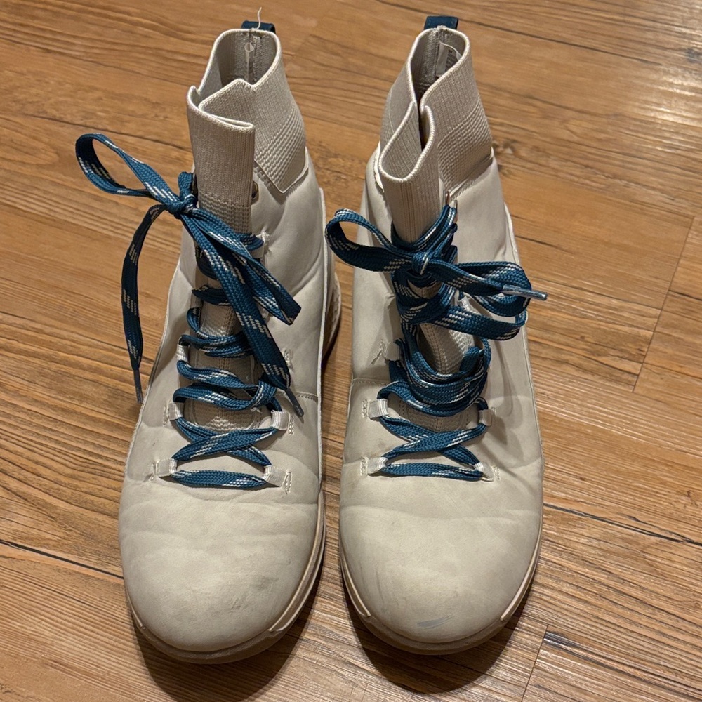 Maurices Cream Lace Up Boots with Teal Blue Laces